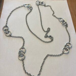 Banana Republic Silver Tone Open Circle Chain Station Long Statement Necklace